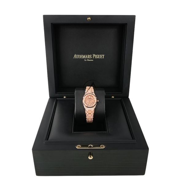 Audemars Piguet Royal Oak 67630OR, Mini, Frosted 18K Rose Gold, Petite Tapisserie Rose Dial, 23 mm - Image 5