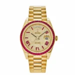 Rolex Day-Date 40mm 228398TRU Diamond Paved Dial Ruby Bezel President 40mm Watch