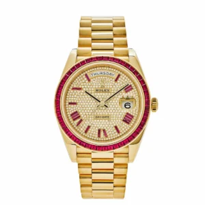 Rolex Day-Date 40mm 228398TRU Diamond Paved Dial Ruby Bezel President 40mm Watch