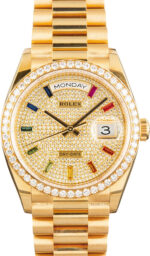 Rolex Day-Date 36 Rainbow Dial 128348 18k Yellow Gold